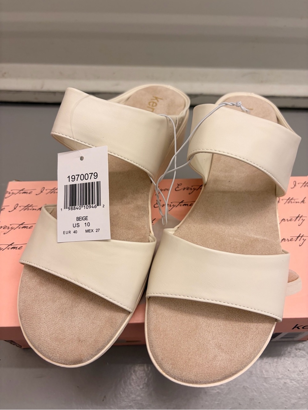 NWT Kensie Endy Comfort Double Strap Slide Sandals Beige Size 10